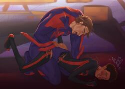 cum cum_in_ass cumming dei_nanu flowerfang gay gay_domination gay_sex male male_only marvel miguel_o'hara miles_morales spandex spandex_suit torn_clothes torn_clothing yaoi