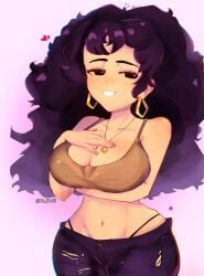 bare_shoulders belly_button black_eyes black_hair breasts crop_top earrings friday_night_funkin friday_night_funkin_(baddies_mod) heart jasmine_(friday_night_funkin) jasmine_cortez jeans necklace no_desi1 smile tagme thick_thighs thong torn_clothes voluptuous wide_hips