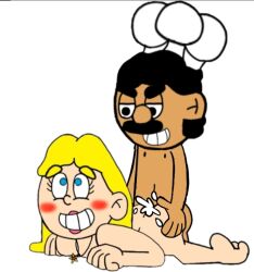 1boy 1girls ambiguous_penetration artist_request cheating_wife chef_pee_pee_(sml) cum cum_inside dark-skinned_male laying_down light-skinned_male penetration pleasure_face rose_(sml) sml supermariologan