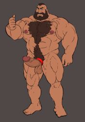 balls bara beard boner capcom chest_hair cock_ring elchunkerino erection facial_hair male male_only muscles muscular nude penis scars scars_all_over solo solo_male street_fighter thumbs_up zangief