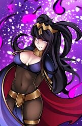 1girls bangs black_hair bodystocking breasts cape female female_only fire_emblem fire_emblem_awakening long_hair looking_at_viewer medium_breasts nintendo pink_eyes reeceyd3 smile solo tharja_(fire_emblem) very_long_hair