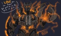 blade claws exposed_breasts glowing grinning huge_breasts mask orange_eyes phantomas(artist) revealing_clothes rule_63 scourge scourge_(transformers) terrorcon transformers transformers_rise_of_the_beasts