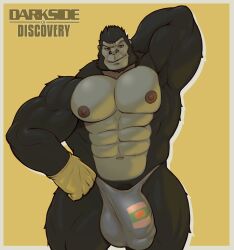 2023 abs absurd_res anthro ape areola balls_outline barazoku biceps big_bulge big_muscles biped border bulge clothed clothing darksideofdiscovery detailed_bulge digital_media_(artwork) eyebrows fur genital_outline genitals gorilla haplorhine hi_res male male_only mammal muscular muscular_anthro muscular_male muscular_thighs navel nipples pecs penis penis_base penis_outline pinup pose primate quads smile solo standing thick_thighs thong thong_only topless underwear underwear_only white_border