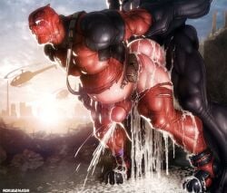 bara big_belly cum deadpool gay hyper_inflation infinite_cum inflation male male/male male_only marvel muscular muscular_male rokudenashi round_belly venom wade_wilson