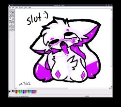 4_ears ahe_gao ahegao blush blush_lines breasts crystal crystal_(kittydogcrystal) female furry furry_only kittydog_(species) kittydogcrystal mspaint one_eye_closed purple_blush purple_fur saliva solo tongue tongue_out white_fur