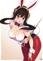 1girls absurd_res areolae assassin bent_over black_hair breasts bunny_ears bunny_girl curvaceous curvy_body curvy_figure erect_nipples hi_res kajinman leggings looking_at_viewer nipple_bulge nipples red_eyes seductive_look spy_x_family stiletto_(weapon) thorn_princess voluptuous voluptuous_female yor_briar yor_forger