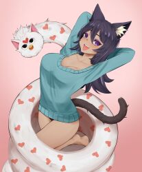 1girls arms_behind_head artselmetti big_breasts black_hair cat_ears cat_tail catgirl furby huge_breasts large_breasts looking_at_viewer neko pinup purple_eyes solo_female streamer thatspookynekogirl twitch virtual_youtuber vtuber