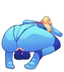 animated ass ass_focus big_ass blonde_hair clear_background clothed_masturbation clothed_sex derpixon dildo female female_masturbation female_only masturbation metroid nintendo purple_dildo riding_dildo samus_aran thick_thighs transparent_background zero_suit_samus