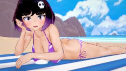 3d 3d_(artwork) black_hair hilda_(series) kaisa_(hilda) koikatsu pale-skinned_female pale_skin papaoso purple_hair short_hair two_tone_hair