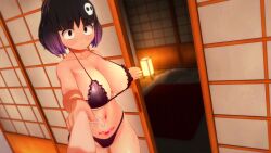 3d 3d_(artwork) black_hair hilda_(series) kaisa_(hilda) koikatsu pale-skinned_female pale_skin papaoso purple_hair short_hair two_tone_hair