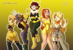 5girls ass avengers big_breasts big_hero_6 big_hero_6:_the_series blonde_hair blue_eyes bodysuit boob_window chloe_bourgeois claws cleavage clothing crossed_arms crossover disney disney_xd evil_raccoon female female_only floating glasses gloves honey_lemon janet_van_dyne laura_kinney long_hair marvel marvel_comics mask middle_finger miniskirt miraculous_ladybug multiple_girls necklace neckline peace_sign queen_bee_(character) red_hair rwby short_hair small_breasts superhero superheroine taller_girl the_avengers:_earth's_mightiest_heroes thick_ass thick_thighs thighs tight_clothing trait_connection wasp_(earth's_mightiest_heroes) wasp_(marvel) wolverine_(x-men) x-23 x-men yang_xiao_long yellow