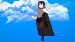 3d 3d_(artwork) ass big_ass big_breasts black_cape black_hair black_shoes breasts cape decltype(auto) grey_pantyhose grey_vest hilda_(series) kaisa_(hilda) large_ass large_breasts pale-skinned_female pale_skin pantyhose purple_hair shirt shoes short_hair skirt thighs two_tone_hair vest white_shirt