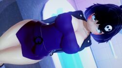 3d 3d_(artwork) black_hair hilda_(series) kaisa_(hilda) koikatsu pale-skinned_female pale_skin papaoso purple_hair short_hair two_tone_hair