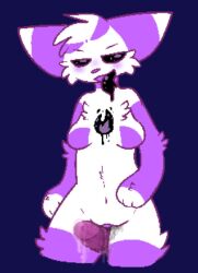 black_eyes black_tongue blush breasts featureless_breasts furry furry_only kittydogcrystal meffa_(kittydogcrystal) penis precum purple_fur pussy_juice tongue_out white_fur