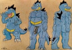 3_toes 5_fingers alligator alligatorid alternate_color anthro ass balls barazoku belly biceps big_balls big_belly big_butt big_muscles black_penis blue_body claws crocodilian dashthefox feet feraligatr fingers front_view generation_2_pokemon genitals grin happy hi_res huge_belly humanoid_genitalia humanoid_penis male manly model_sheet moobs musclegut muscular muscular_anthro muscular_male nintendo nude open_mouth orange_background overweight overweight_anthro overweight_male pecs penis pokemon pokemon_(species) rear_view reference_image reptile scalie sharp_claws sharp_fangs sharp_teeth simple_background smile solo standing tail teeth thick_tail toes tongue traditional_media_(artwork) vein veiny_penis yellow_eyes