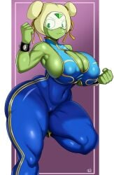 1girls big_breasts blonde_hair breasts busty capcom chun-li_(cosplay) cleavage cosplay crossover erect_nipples female female_only gem_(species) green_body green_eyes green_skin huge_breasts large_breasts looking_at_viewer nipples peridot_(steven_universe) pinup shortstack solo solo_focus steven_universe street_fighter thick thick_legs thick_thighs thighs top_heavy visor vn_simp voluptuous voluptuous_female wide_hips