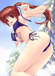 breasts dead_or_alive female female_only hair_ribbon human human_only iizuki_tasuku jumping kasumi_(doa) large_breasts mizugi oppai ponytail red_eyes ribbon shitapai side-tie_bikini solo swimsuit tied_hair