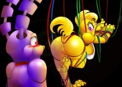 animatronic anthro ass avian beak bird blush bondage bonnie_(fnaf) breasts bubble_kitten17 chica_(fnaf) chicken clothing duo entangled female five_nights_at_freddy's hair lagomorph machine mammal mechanical nipples nude open_mouth purple_eyes pussy rabbit robot robot_girl smooth_skin surprised underboob video_games