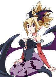 blonde_hair breasts clothing cosplay darkstalkers disgaea disgaea_2 katosei medium_breasts morrigan_aensland_(cosplay) nippon_ichi_software red_eyes rozalin