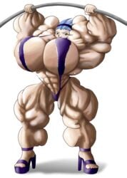 abs animated bad_anatomy bikini blue_hair bodybuilder breast_expansion edit extreme_muscles female heels high_heels large_thighs lowres muscles nagi sling_bikini