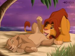 beach closed_eyes disney duo dynexia feline female female_feral feral fur licking lion lioness lying male mammal nala pussy seaside simba straight the_lion_king tongue vaginal_penetration