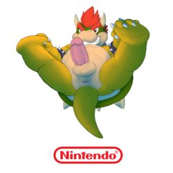 anus arm_bands bowser company_name grin koopa looking_at_viewer lying male_only mario_(series) nintendo on_back penis presenting red-9 reptile scalie shell turtle