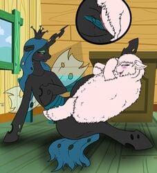 blush changeling dragonofdarkness13 duo equine female fluffle_puff friendship_is_magic mammal my_little_pony pussy queen_chrysalis_(mlp) smooth_skin tribadism yuri