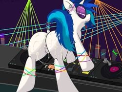 2014 aftersex ass condom cum equine eyelashes female fishy-pony friendship_is_magic furry glowstick hi_res horse lasers mammal my_little_pony pony presenting presenting_hindquarters public rave solo tongue tongue_out uncensored vinyl_scratch_(mlp)