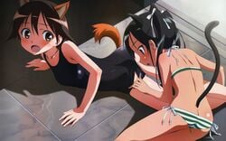 blush bow francesca_lucchini miyafuji_yoshika one-piece_swimsuit strike_witches swimsuit tagme yuri