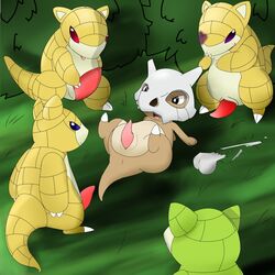 anus bone broken cubone erection evil_grin feral genital_slit group imminent_rape lying male male_only nintendo on_back penis pokémon_(species) pokemon pokemon_(species) sandshrew shiny shiny_pokemon skull slit smile standing tapering_penis vein veiny_penis video_games yumei