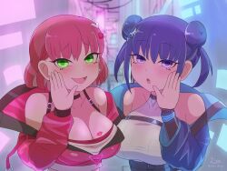 2girls duel_monster evil_twin_ki-sikil evil_twin_lil-la female gomi53 ki-sikil_(yu-gi-oh!) kiss_mark large_breasts lil-la_(yu-gi-oh!) twins yu-gi-oh!