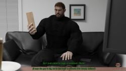 1boy 3d 3d_(artwork) bara beard big_muscles brown_hair capcom chris_redfield daddy dilf english_text gay human male male_only muscular muscular_human muscular_male pants resident_evil safe sfw solo sweater text txddy3d yaoi