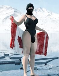 1futa 3d 3rd_party_edit big_bulge bulge canadian_flag cold face_mask frost_(rainbow_six) futa_only futanari ice mountains one-piece_swimsuit rainbow_six_siege snow solo swimsuit towel winter winter_hat