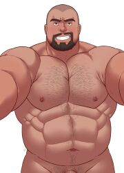 1boy abs armpits bald bara beard big_pecs black_hair blackhoops chest_hair daddy dilf gay hair hairy hairy_male happy_trail human male male_only moustache musclegut muscular muscular_human muscular_male navel nipples nude pecs penis pubes signature solo tholord_(blackhoops) topi5356 yaoi