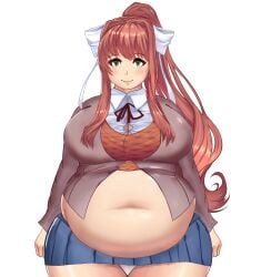 1girls bbw belly big_belly big_breasts breasts chubby chubby_female doki_doki_literature_club fat fat_female fat_girl fat_woman female female_only green_eyes huge_belly kipteitei light-skinned_female light_skin long_hair monika_(doki_doki_literature_club) obese obese_female overweight overweight_female panties panties_showing reupload school_uniform schoolgirl short_skirt solo solo_female ssbbw thick_thighs tight_clothing weight_gain white_background