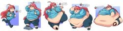 1girls ahoge bbw belly belly_expansion big_belly blush blush_stickers celeste_(game) clothed double_chin enormous_belly fat_belly fat_fetish fat_rolls fat_thighs fat_woman food hi_res highres huge_belly immobile long_hair madeline_(celeste) massive_belly morbidly_obese morbidly_obese_female no_sex obese obese_female overweight overweight_female red_eyes red_hair sequence ssbbw strawberry superspoe too_big_to_move too_small_clothes transformation_sequence weight_gain wide_hips