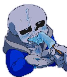 ambiguous_fluids animated_skeleton basho_lizard blue_blush blue_hoodie blue_jacket blue_popsicle blue_tongue blush clothed ectotongue fluids hooded_jacket hoodie jacket monster pixiv_id_7835302 popsicle sans sans_(undertale) skeleton solo_focus submissive suggestive suggestive_fluid suggestive_food tongue tongue_out undead undertale undertale_(series) upper_body