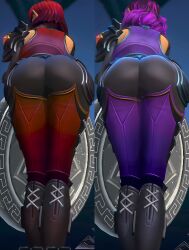 2girls ass clothing dat_ass hips large_ass medium_hair paladins screencap skye_(paladins) thighs upscaled wide_hips