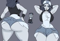 1boy 1boy1girl 1girls ass_focus big_ass big_breasts big_butt big_penis black_and_white brown_hair bubble_ass bubble_butt bulge_through_clothing cap dat_ass female hand_on_butt hands_behind_head hi_res high_resolution highres hilda_(pokemon) horny_male huge_ass inminent_sex large_ass large_breasts large_penis light-skinned_male male nintendo pokemon pokemon_bw ponytail short_shorts shorts thick_thighs thighs wide_hips zoultan