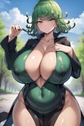 1girls ai_generated big_breasts female green_eyes green_hair huge_breasts one-punch_man plump plumpart tatsumaki venus_body