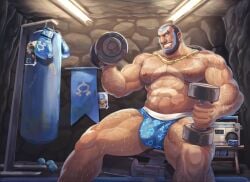 2023 abs aogiri_(pokemon) archie_(pokemon) banner bara beard benoitxie bicep_curl biceps black_hair blue_clothing blue_markings blue_underwear boombox boxing boxing_gloves bulge cassette_tape chest_tattoo dark-skinned_male deltoids dumbbell dumbbells exercise facial_markings flaccid game_freak hairy hairy_arms hairy_chest hairy_legs hairy_male happy_trail izumi_(pokemon) jewelry large_pectorals male_only markings matsubusa_(pokemon) matt_(pokemon) muscular muscular_human muscular_male muscular_thighs necklace neckwear nintendo pantless pattern_underwear patterned_clothing pecs photos pokemon pokemon_oras punching_bag quads radio rock rock_wall rocks shelly_(pokemon) shelly_(pokemon_oras) shirtless sideburns sitting_on_bench sweat sweaty_body tattoo team_aqua thick_eyebrows thick_thighs topless underwear underwear_only vein veiny_muscles watch weight_bench weightlifting workout