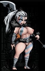 1girls abdominals abs alternate_costume alternate_hair_color alternate_skin_color arm_wrap arm_wraps armed armor athletic athletic_female bardiche blue_eyes body_paint breasts clothed clothing cute_girl darkest_dungeon determined evil_smile face_paint female female_only fur fur_collar fur_trim grin grinning gritted_teeth half-closed_eyes hand_wraps heart heart_cutout heart_pendant hellion_(darkest_dungeon) holding holding_object holding_weapon human humanoid jaggy_lines large_breasts leather_armor leg_wrap leg_wraps light-skinned_female light_skin long_hair long_ponytail medieval melee_weapon mostly_nude mostly_nude_female muscular muscular_female naked nipples_visible_through_clothing nude nude_female paint pendant png polearm ponytail pussy silver_eyes silver_hair six_pack skimpy skimpy_armor skimpy_clothes skimpy_costume skimpy_outfit small_feet smile smiling solo solo_female stripes thick_thighs thighs tribal_markings tribal_paint triceps two-handed_weapon unconvincing_armor war_paint warpaint weapon weapon_over_shoulder white_eyes white_hair wild_hair xelsword