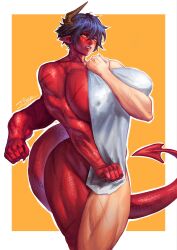 1girls 3_arms alternate_version_available big_breasts ezma light_skin long_tail red_skin shy tagme tail towel towel_only two-sided_two_tone_body two_tone_skin virgoart1509 wide_hips