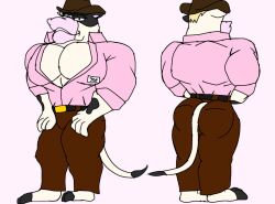 anthro barista big_ass bovine buttoned_shirt cowboy_hat cuntboy cuntboy/male furry furry_male giovannibardawulf giovannidrawing intersex muscles name_tag open_smile original_character pecs spots unbuttoned_shirt