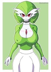 breasts cleavage female_only gardevoir green_hair huge_breasts pokemon pokemon_(species) pokemon_rse red_eyes sekushimon solo_female