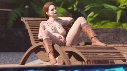 3d black_eyeshadow black_lipstick goth goth_girl jill_valentine jill_valentine_(sasha_zotova) lawn_chair masturbation pale-skinned_female pale_skin pierced_belly_button pierced_nipples prederty resident_evil resident_evil_3 resident_evil_3_remake spread_legs spreading tattoo_on_chest