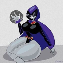 1girls alternate_breast_size dc dollification female female_only huge_ass huge_breasts knick_knack raven_(dc) slemka smile solo sunglasses sunnification teen_titans thick_lips thick_thighs transformation wide_hips