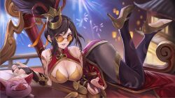 big_breasts firecracker_vayne high_heels league_of_legends light-skinned_female light_skin looking_over_eyewear looking_over_glasses looking_over_sunglasses lunar_new_year lunar_revel_series orange-tinted_eyewear pantyhose ponytail stockings sunglasses tinted_eyewear vaybu vayne