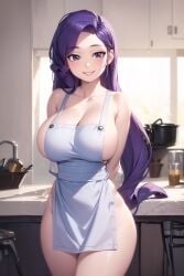 ai_generated apron_only arms_behind_back bursting_breasts cleavage equestria_girls female_only friendship_is_magic hasbro hourglass_figure huge_breasts long_hair looking_at_viewer milf my_little_pony naked_apron overflowing_breasts purple_eyes purple_hair rarity_(eg) round_ass sideboob slim_waist smile smiling solo_female the_hotshot thick_thighs very_long_hair wide_hips