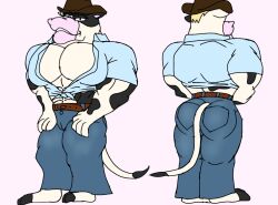 1cuntboy belt big_ass bigjoe bovine cleavage cowboy cowboy_hat crop_top cuntboy giovannidrawing intersex jeans muscles open_shirt open_topwear original_character pecs solo stomach